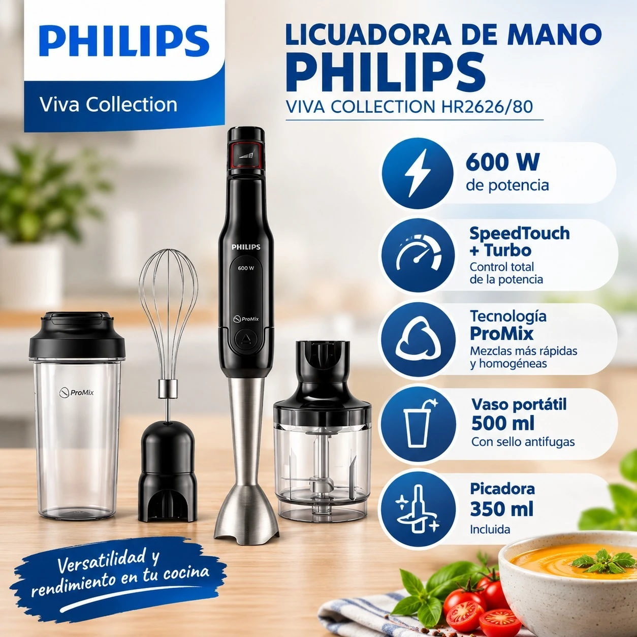 LICUADORA DE MANO PHILIPS HR2626/80