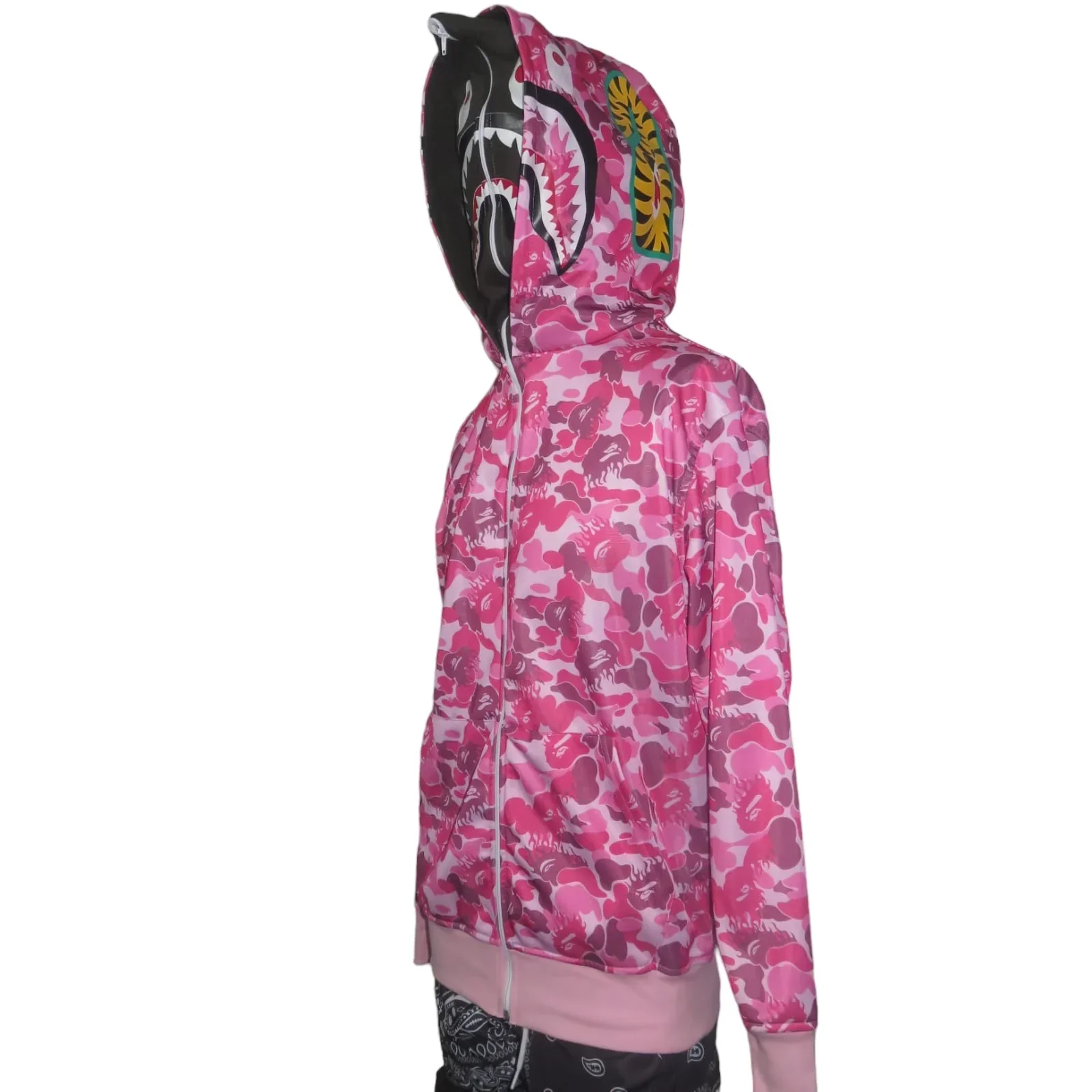 Chamarra doble gorro shark rosa moteada 9