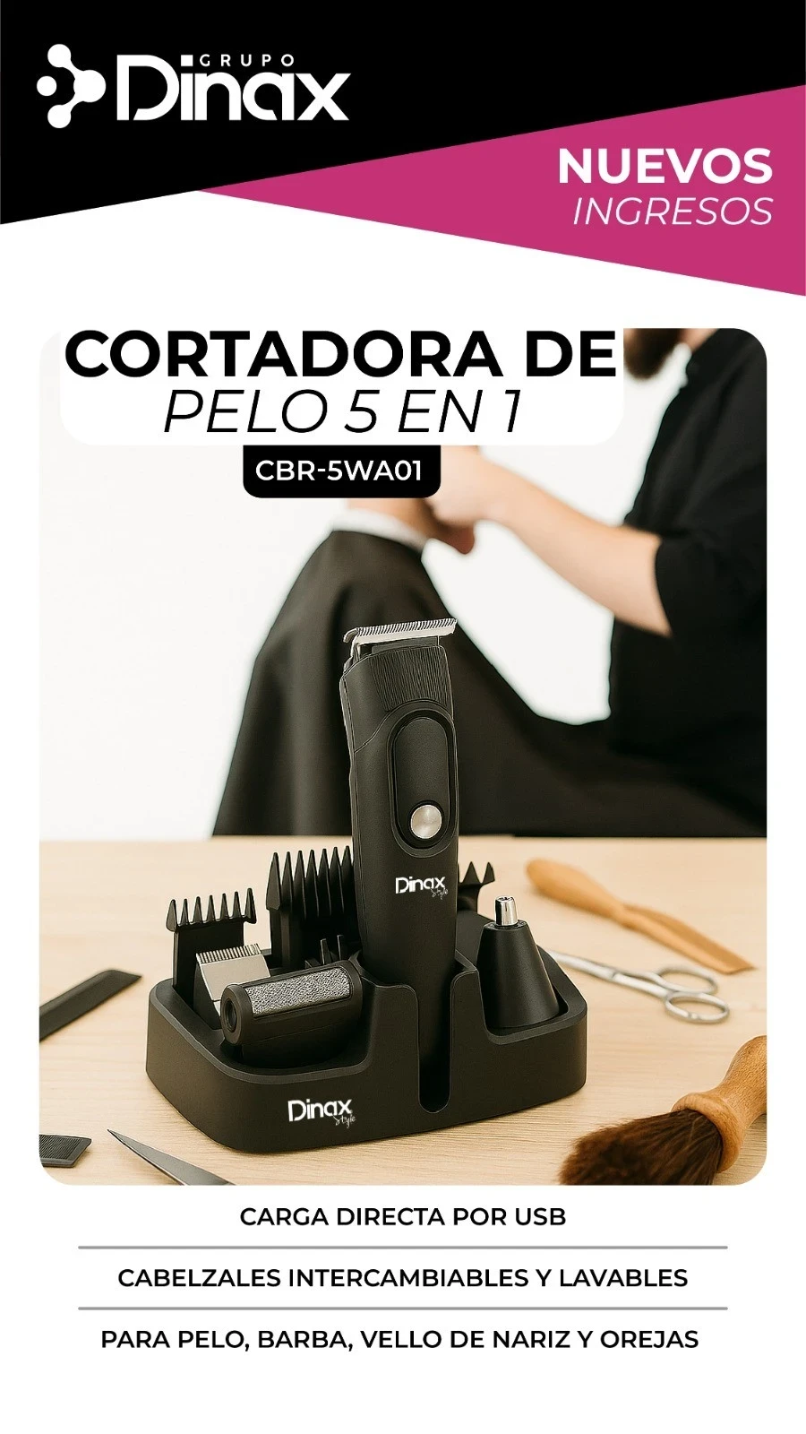 Cortadora de pelo profesional Dinax con 5 cabezales