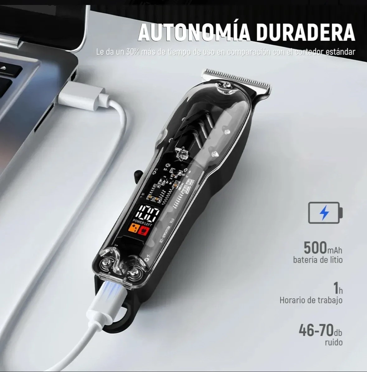 Rasuradora Recortadora Barbería Transparente LED USB – Máquina Patillera Cortadora de Cabello y Barba 2