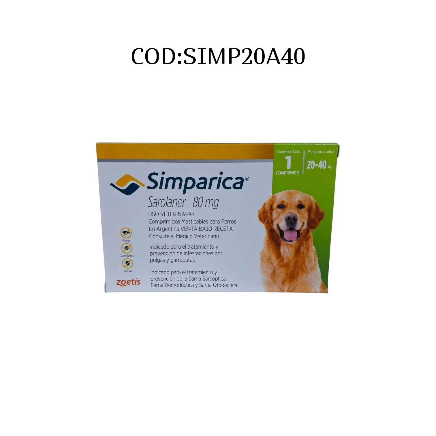 COMPRIMIDO SIMPARICA 20 A 40KG