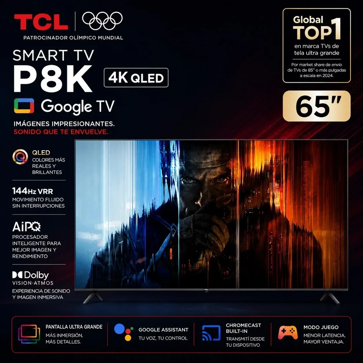 Smart TV TCL 65" P8K 4K QLED Google TV*