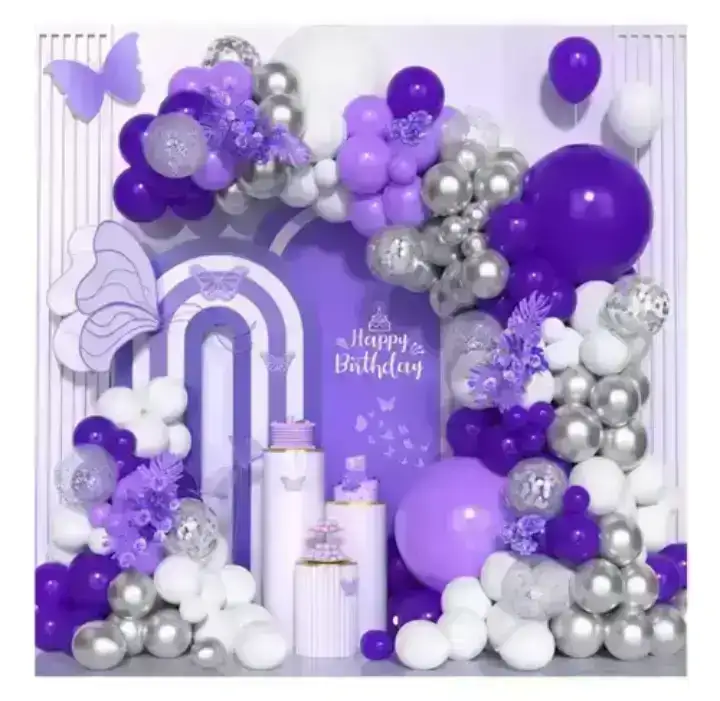 Set guirnalda globos Chrome/latex/confetti lila violeta plata