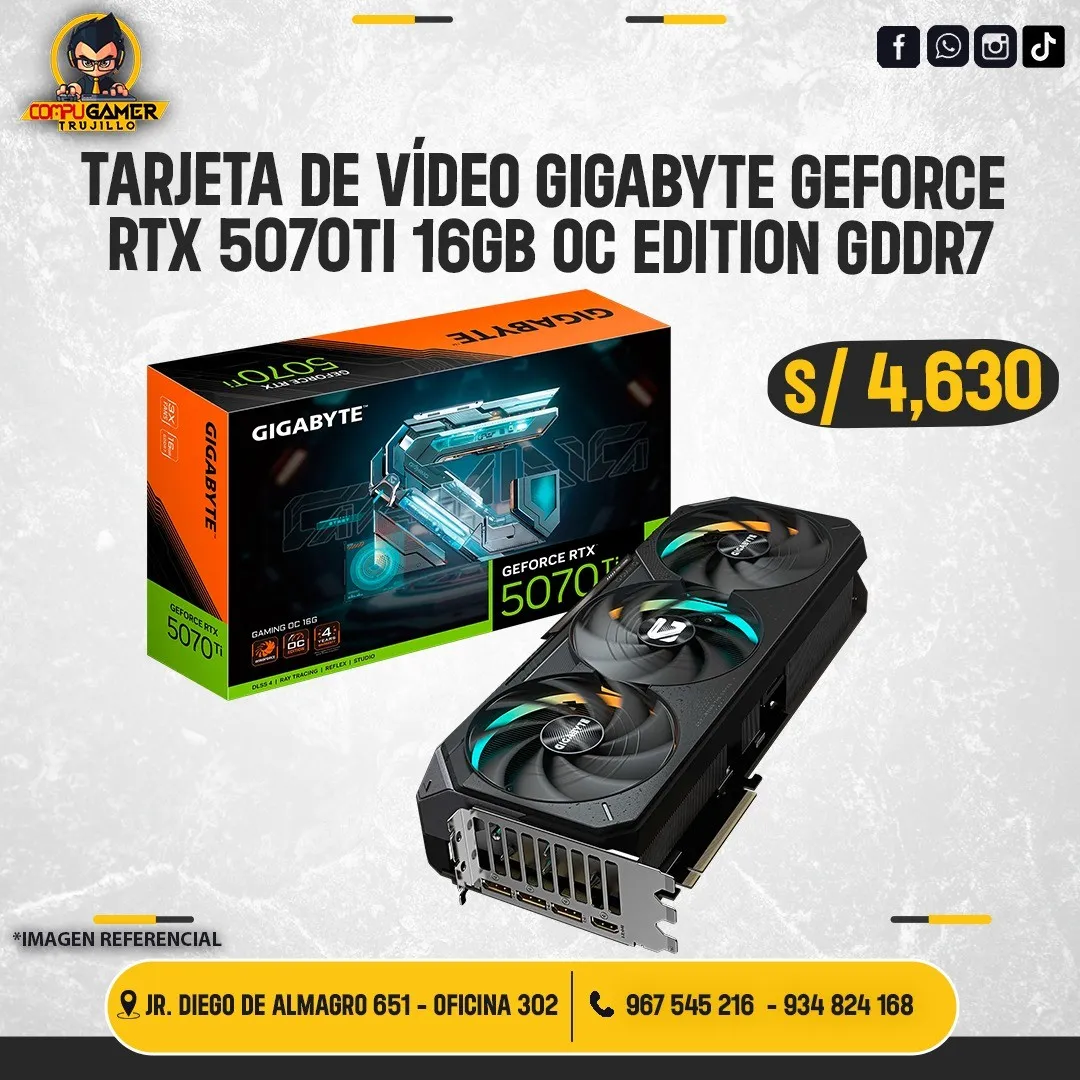 TARJETA DE VÍDEO GIGABYTE GEFORCE RTX 5070TI 16GB OC EDITION GDDR7