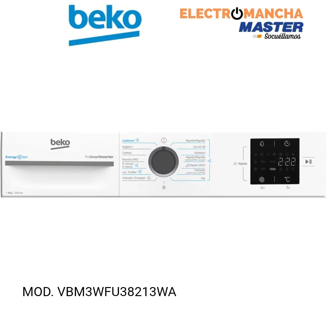 LAVADORA BEKO VBM3WFT38213WA 8 KILOS 1200 RPM. A 8