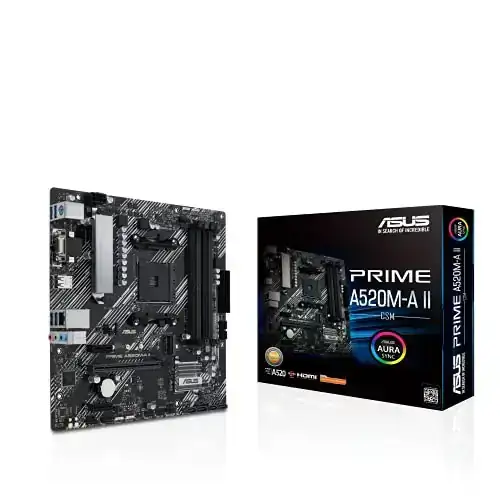 ASUS PRIME A520M-AII Ryzen AM4. 2XDDR4 D-Sub HDMI DP M.2 USB3.2 4PCIe RGB Lighting mic-ATX
