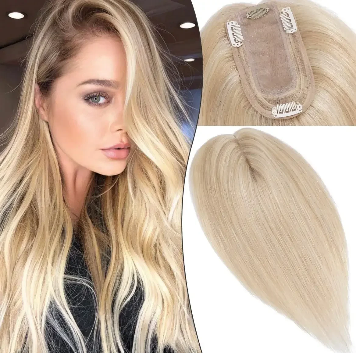 Topper cabello humano 10”  #18/613 rubio ceniza/rubio decolorado