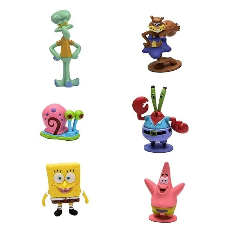 Adorno Pvc Set  de 6 Personajes Bob Esponja Aq-254