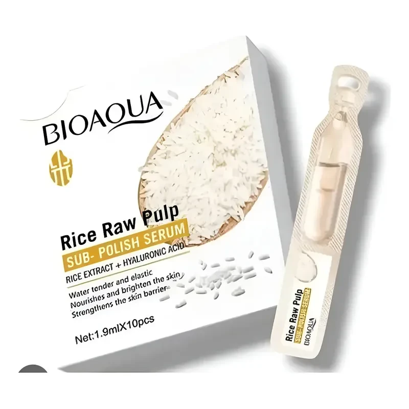 SERUM FACIAL DE ARROZ BIOAQUA CON ÁCIDO HIALURÓNICO EN AMPOLLAS 1.9ML X 10PCS CAJA