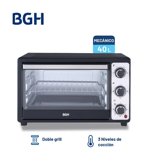 HORNO ELÉCTRICO BGH MECÁNICO NEGRO 40 LITROS 