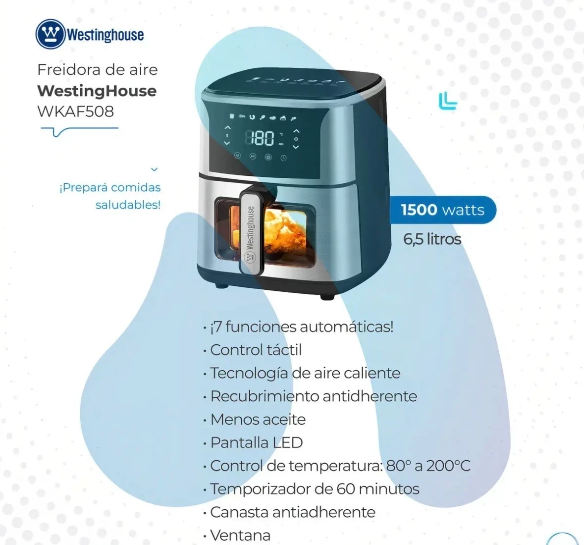 Freidora de aire 6,5L digital Westinghouse WKAF508