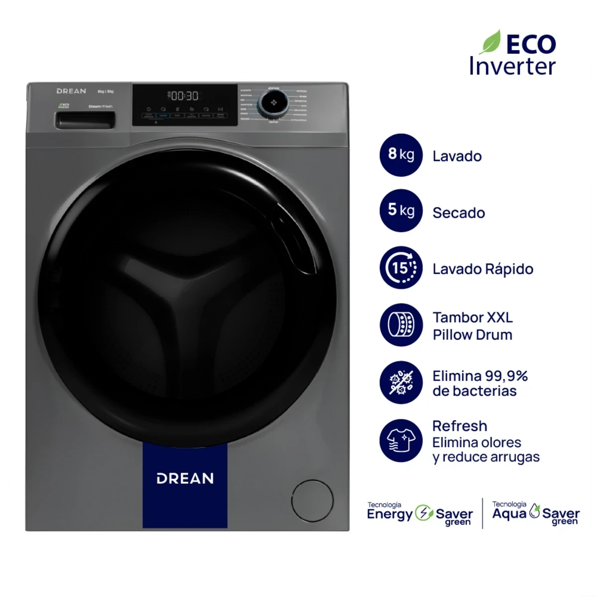 LAVARROPAS DREAN CARGA FRONTAL ECOINVERTER 8kg  