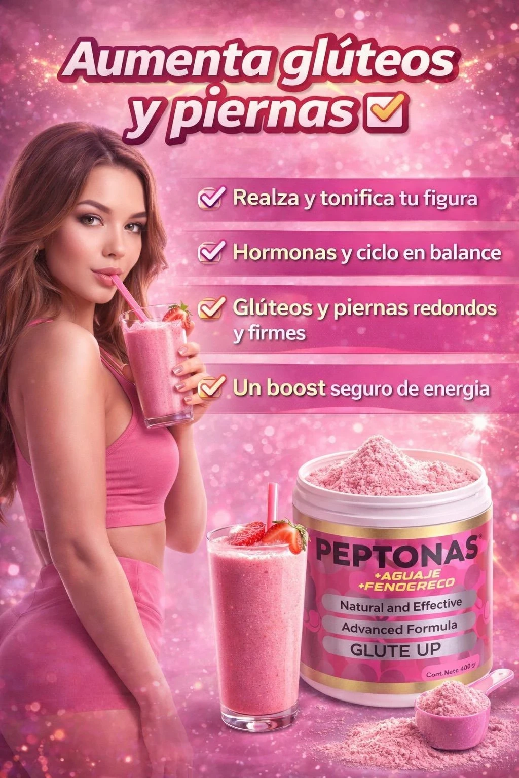 PEPTONAS AUMENTA GLÚTEOS UP EN POLVO + AGUAJE + FENOGRECOINOSITOL (400G) 4