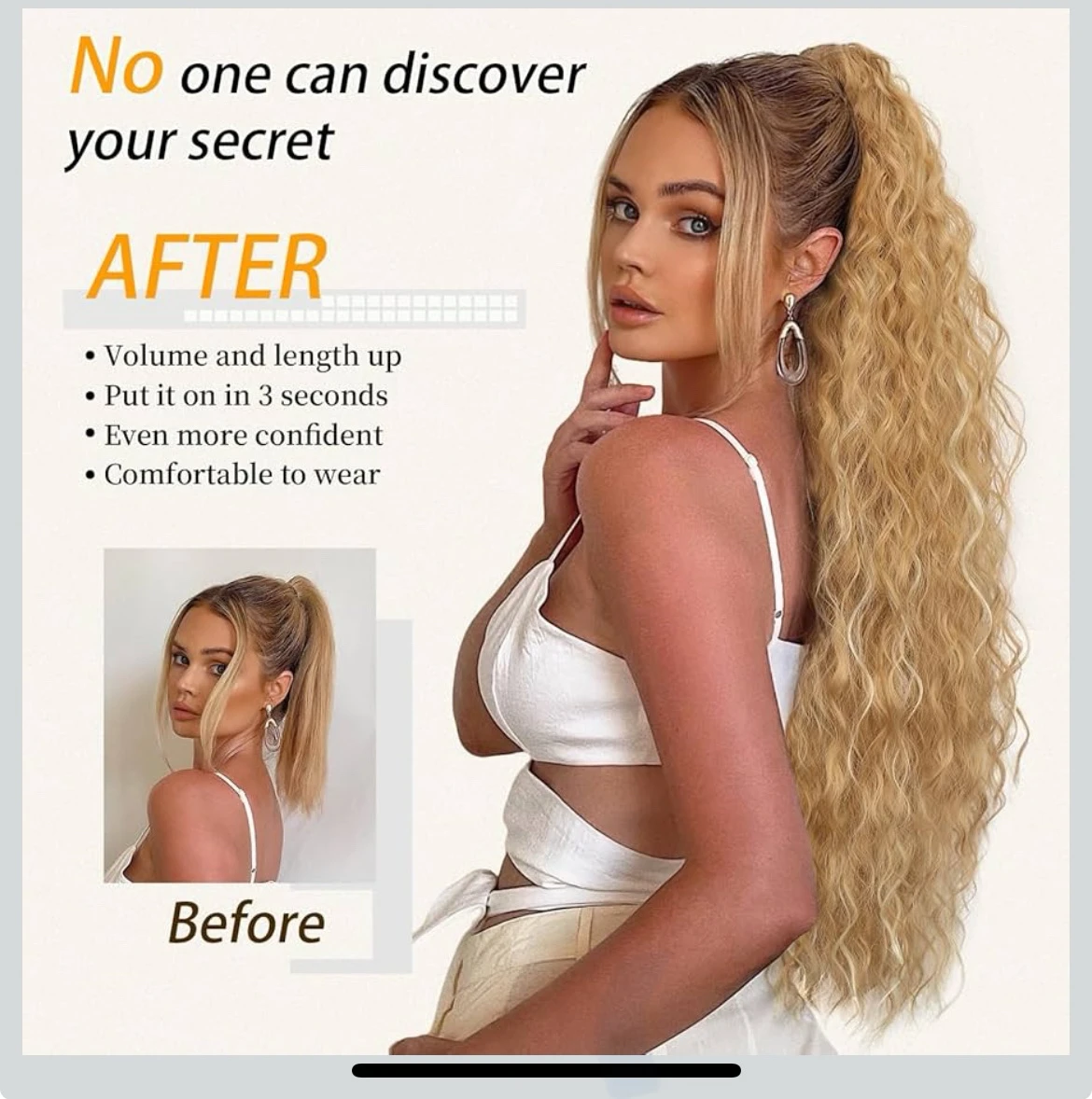 Extensión de coleta de cabello de garra, de 26 pulgadas, rizada, sintética, esponjosa, de aspecto natural, 3