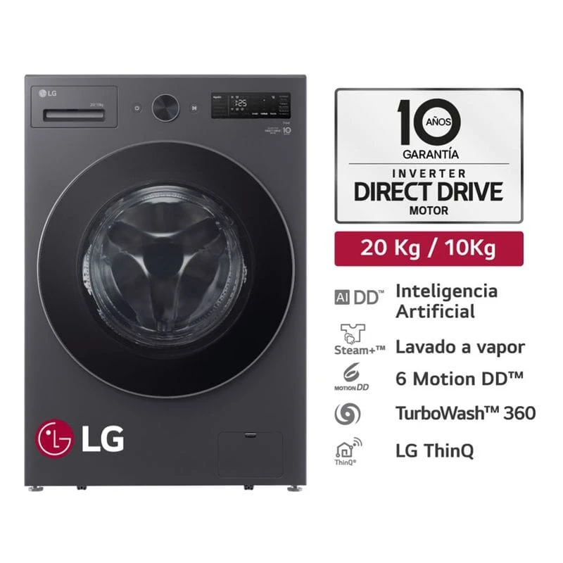 LAVASECARROPAS LG 20+10KG BLACK INVERTER 