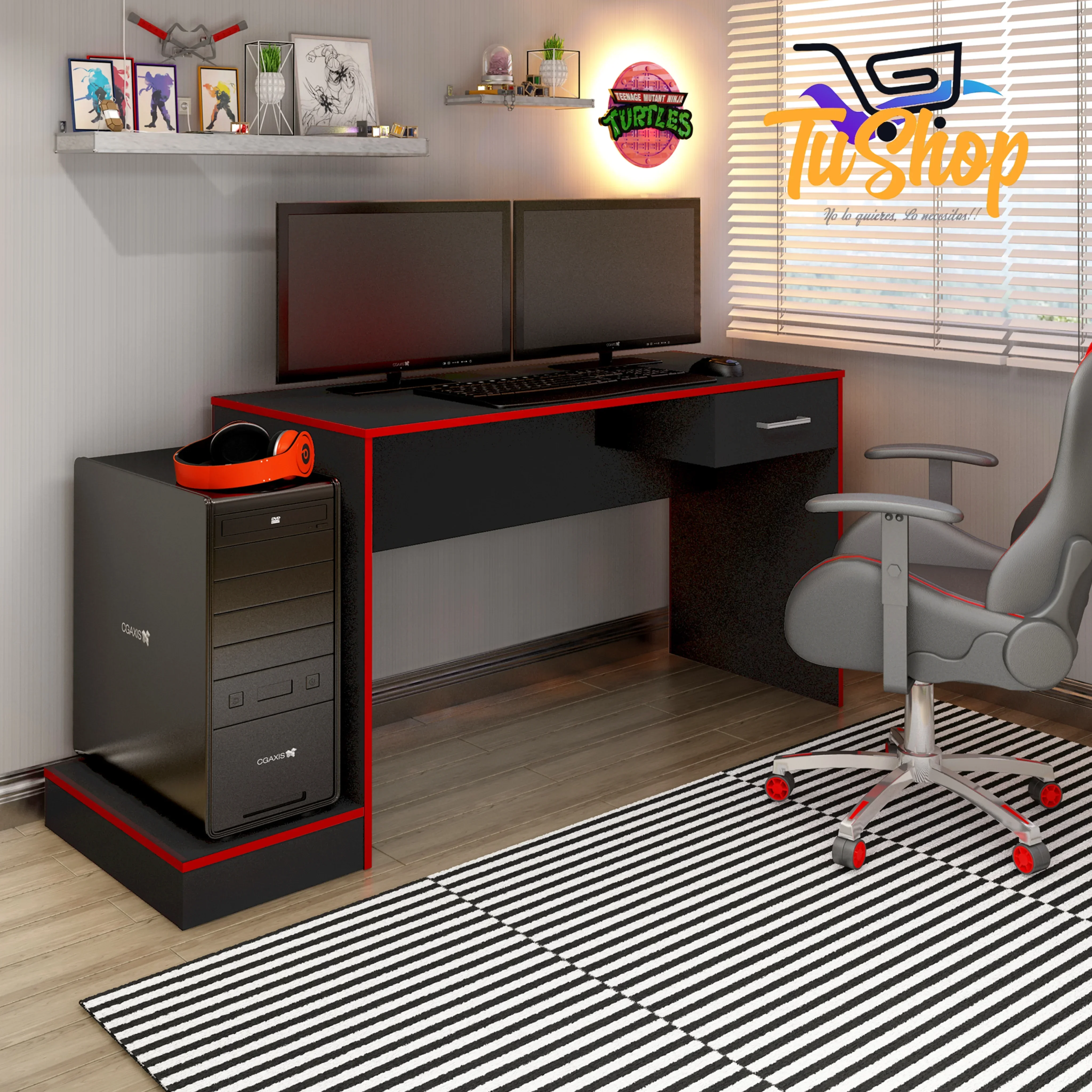 Escritorio Gamer Red Flag Negro con Rojo 7