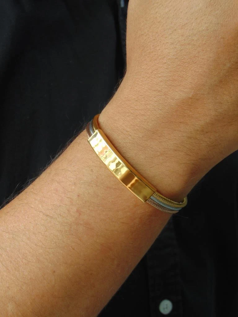 PULSERA ACERO 3 TONOS HOMBRE ARO GUAYAS PLACA DORADA