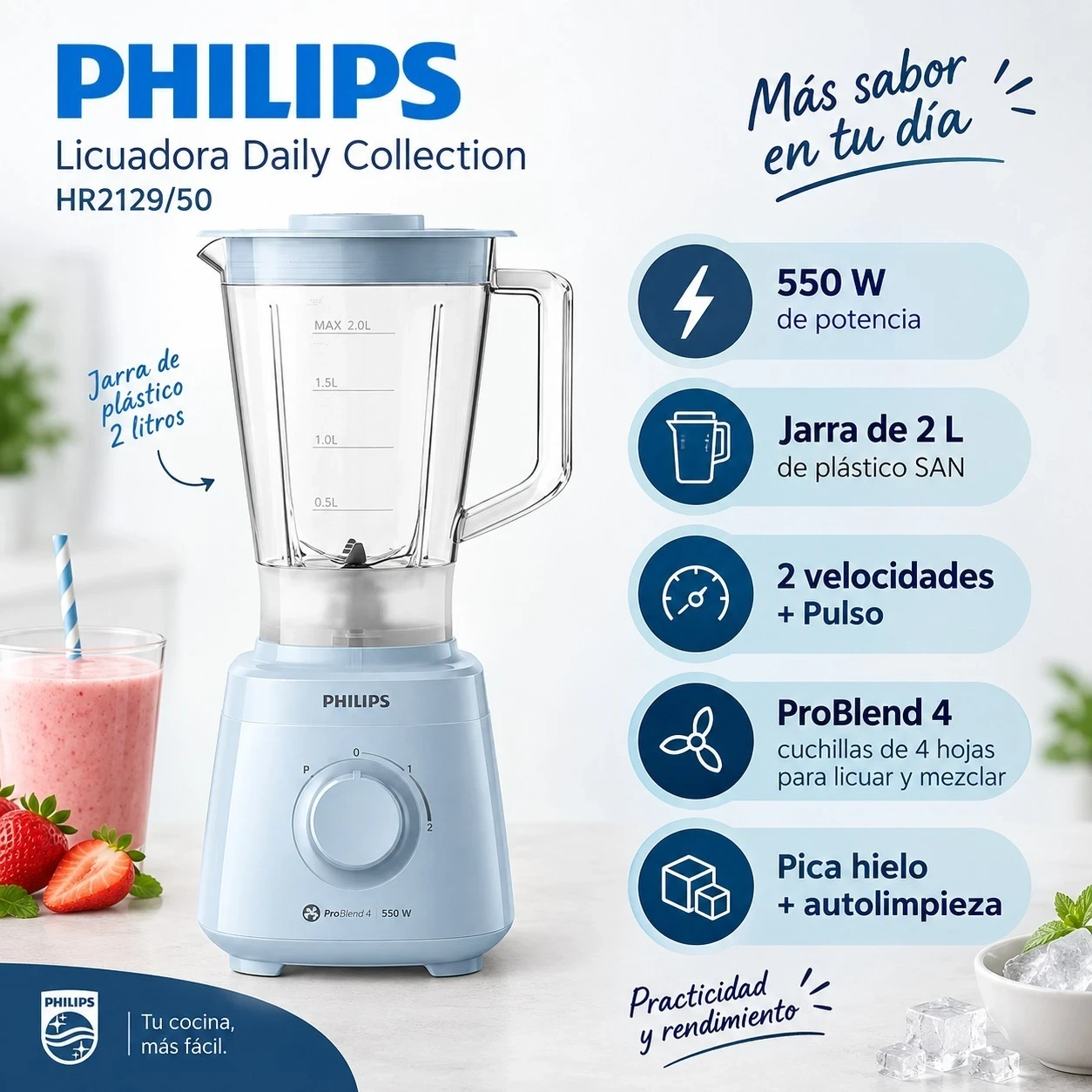 LICUADORA PHILIPS HR2129/50 JARRA DE PLASTICO 2LTS
