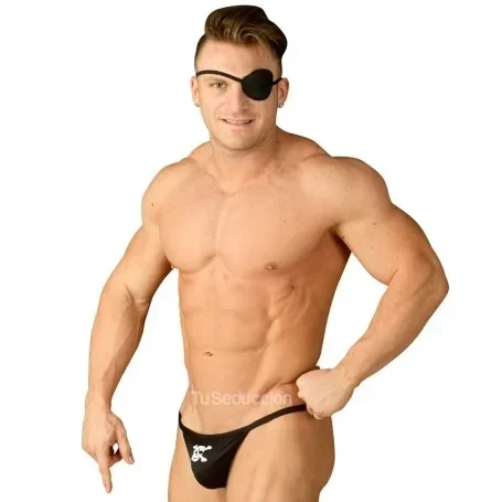 Tanga Less Masculina Pirata Negra + Parche de ojo Pasione