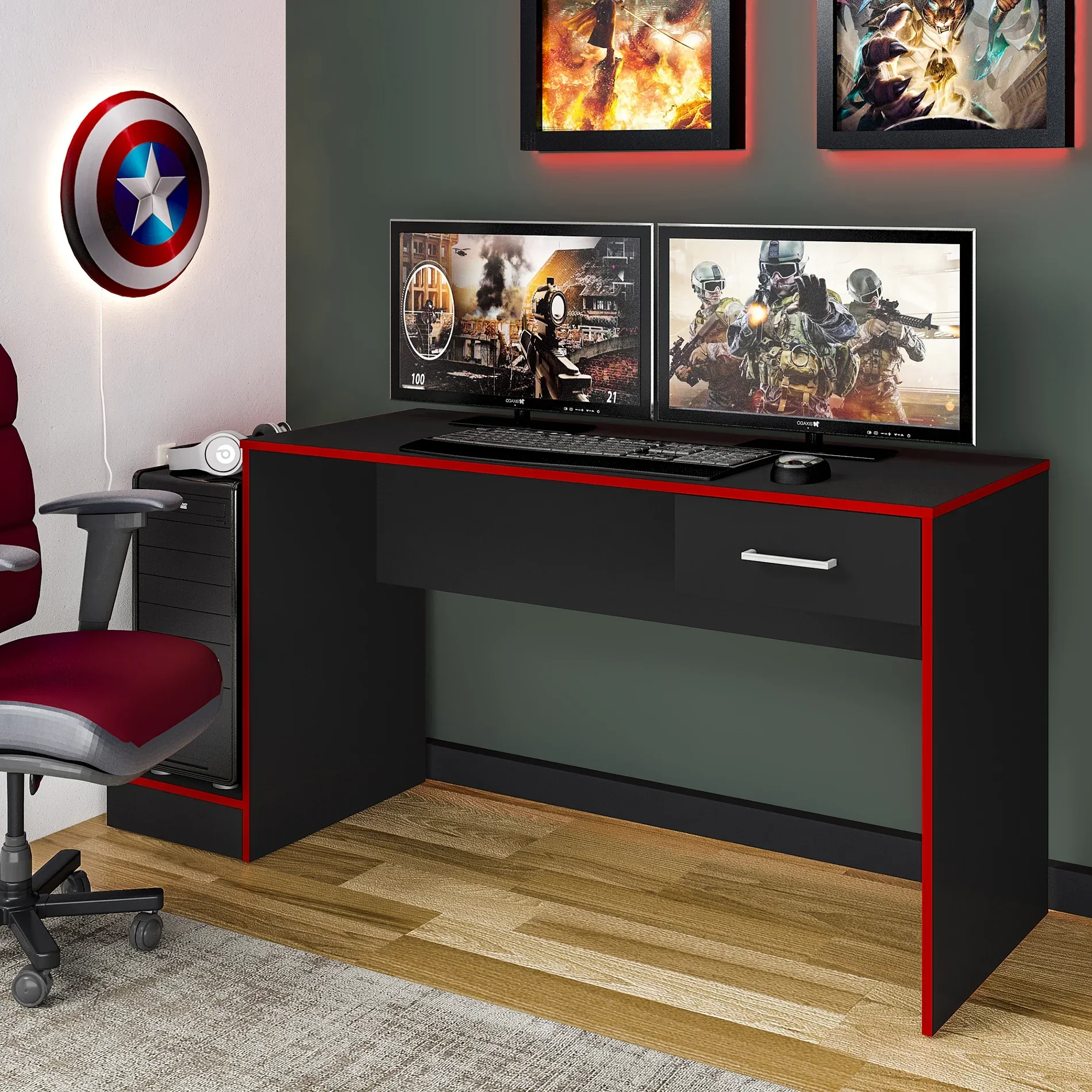 Escritorio Gamer Red Flag Negro con Rojo 4