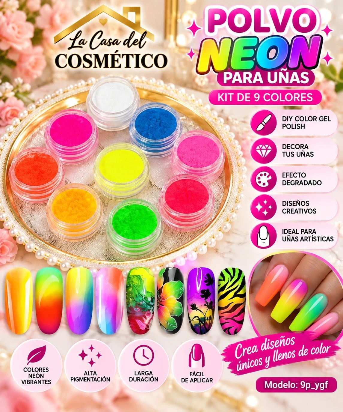 lumera neon fantasy – pigmentos para uñas 9 colores