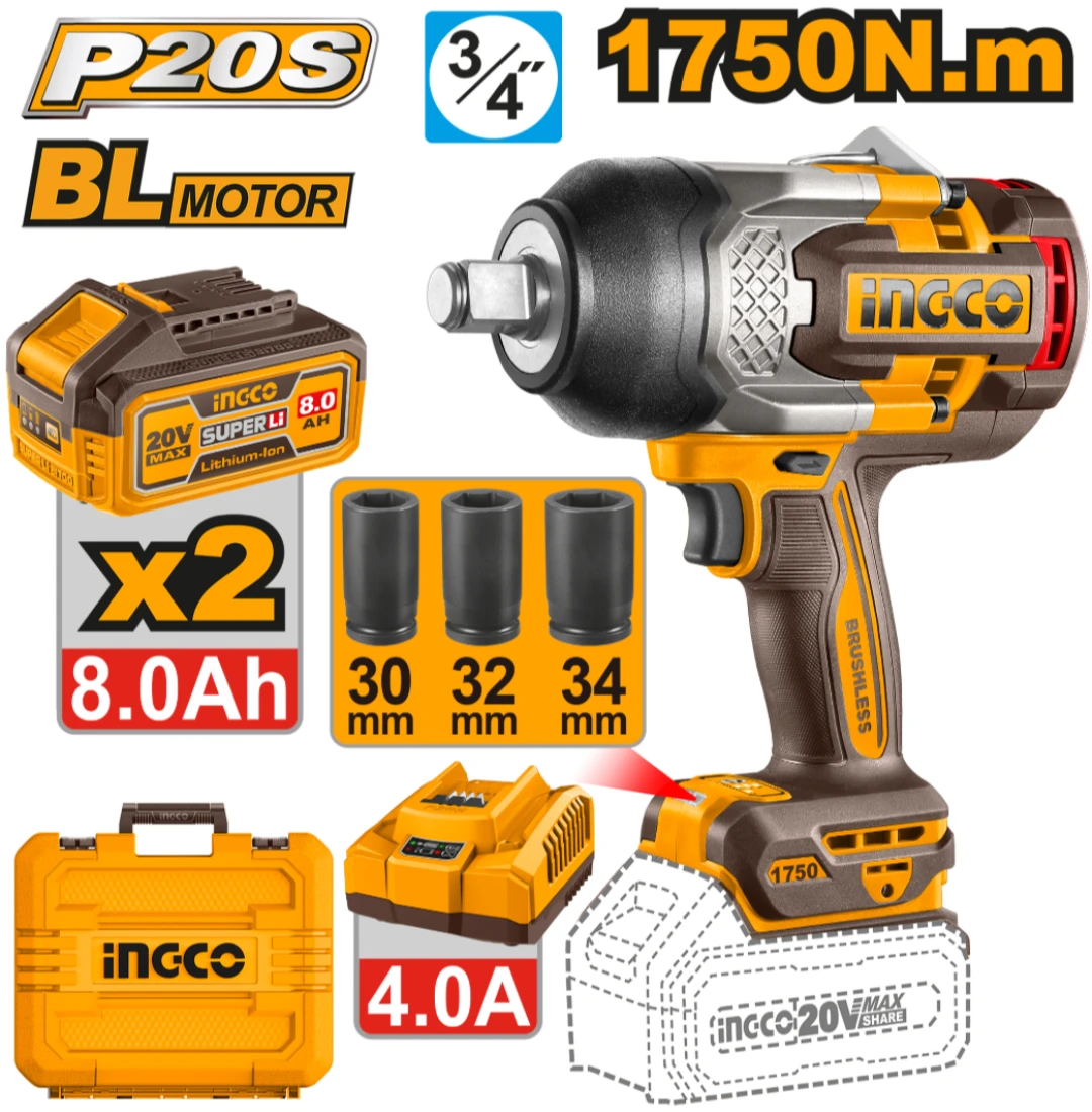 LLAVE DE IMPACTO A BATERIA 3/4" 1750NM 20V P20S BRUSHLESS CIWLI20175