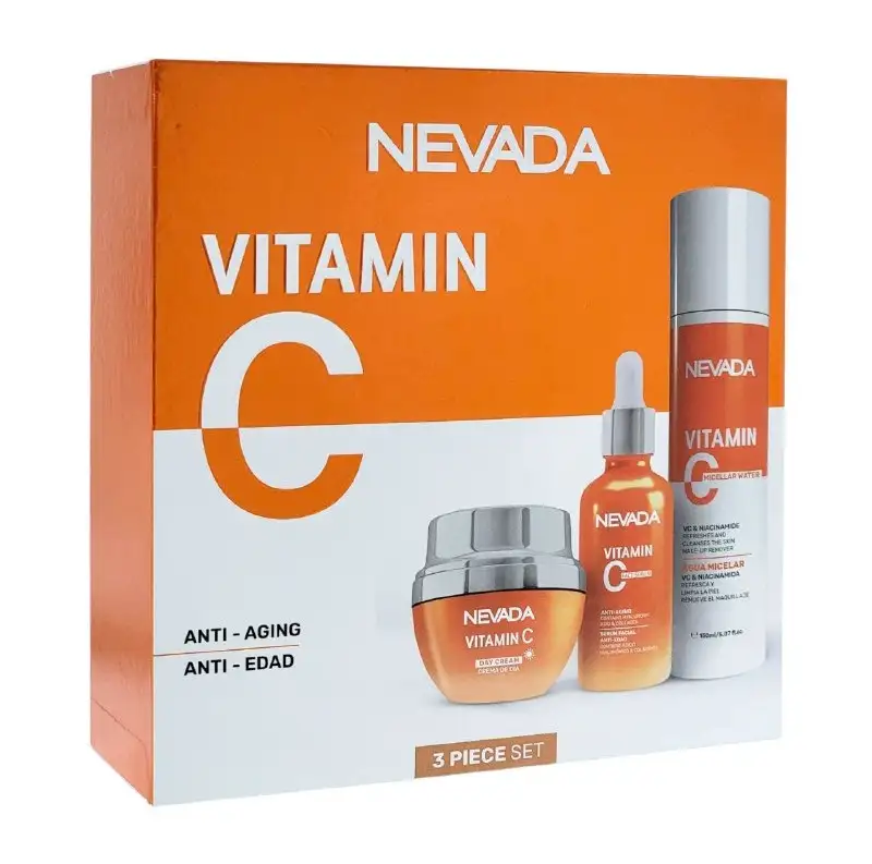 SET FACIAL DE VITAMINA C ANTIEDAD DE 3 PIEZAS HIDRATANTE REJUVENECEDORA NEVADA