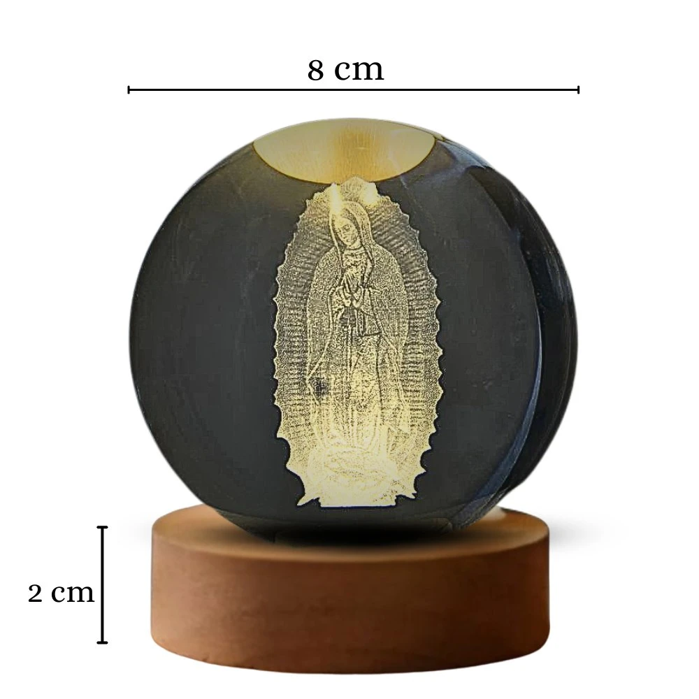 Lampara Esfera Bola De Cristal 3d Base De Madera Virgen de Guadalupe Grande 2