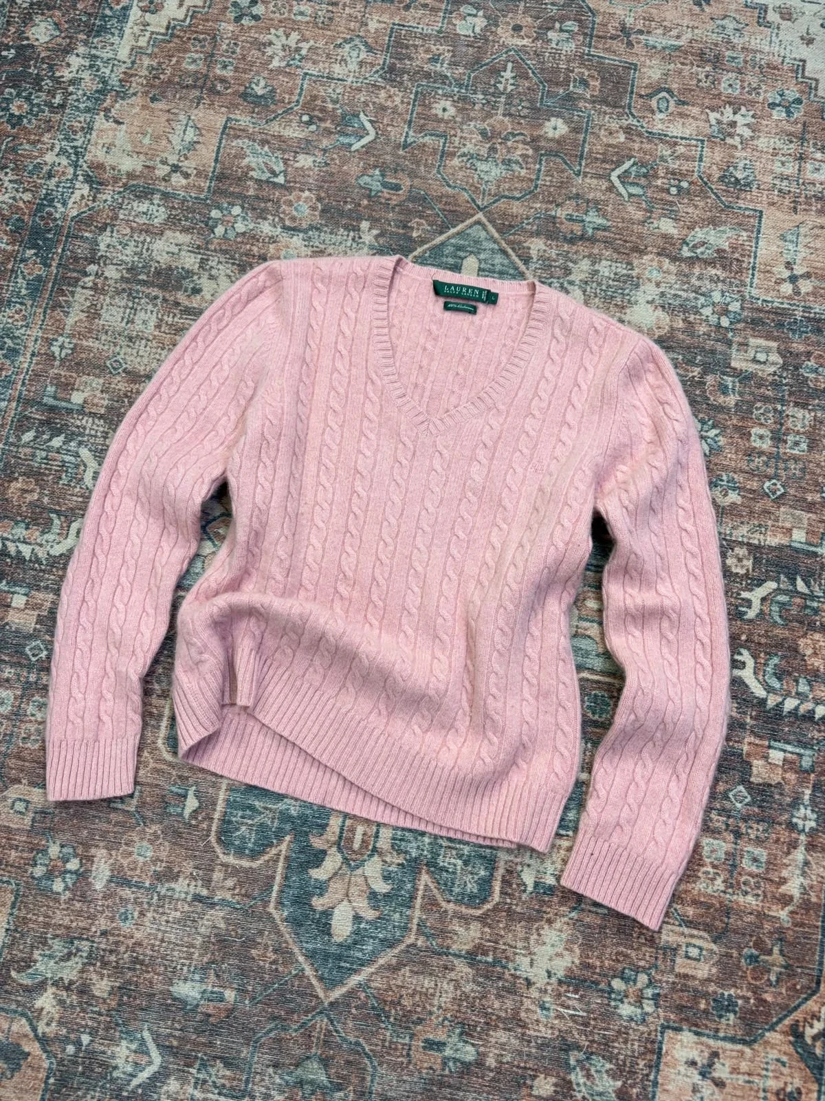 LAUREN RALPH LAUREN 100% CASHMERE CABLE-KNIT SWEATER