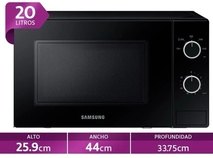 Microondas Samsung Ms20a3010al color negro 20L