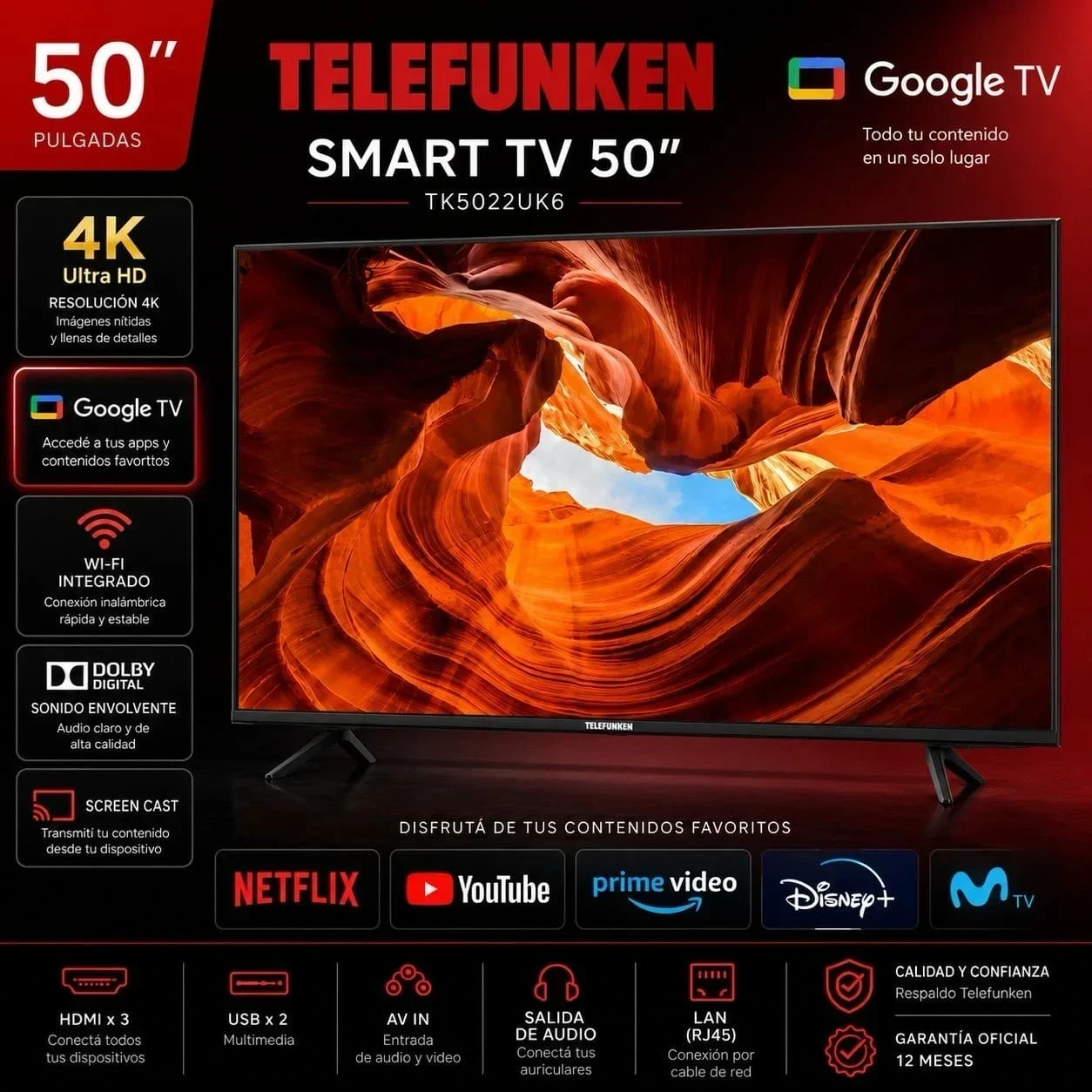 SMART TV TELEFUNKEN 50" C/GOOGLE TV 