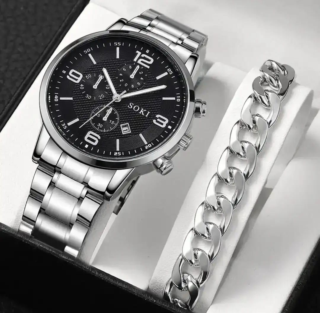 Reloj + Pulsera Cromo