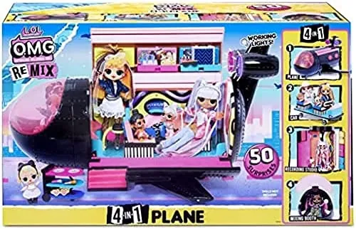 L.O.L. Surprise! O.M.G. Remix Avión 4 en 1 - con 50 sorpresas - Se Transforma en Avión, Automóvil, Estudio de Grabación y Cabina de Mezcla