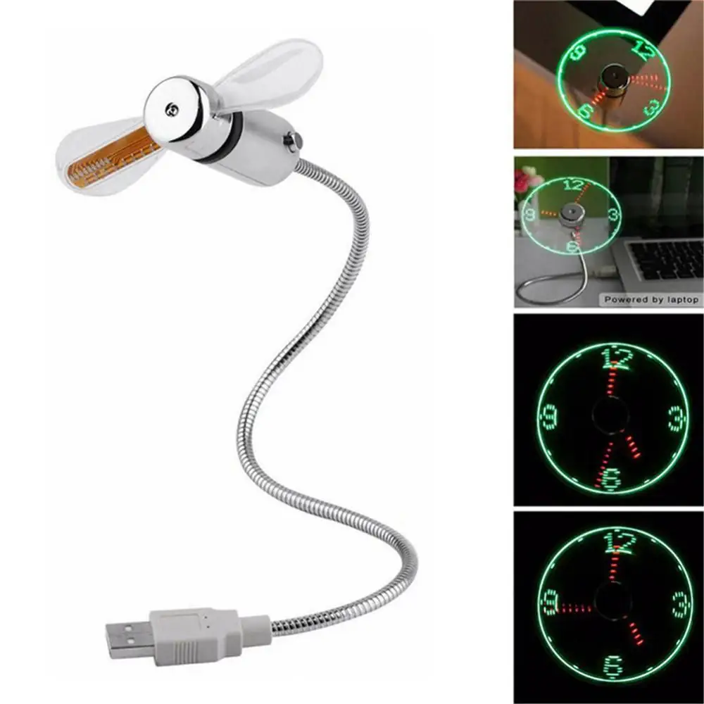 Mini Ventilador USB Flexible con Reloj Análogo de Luz Led 4