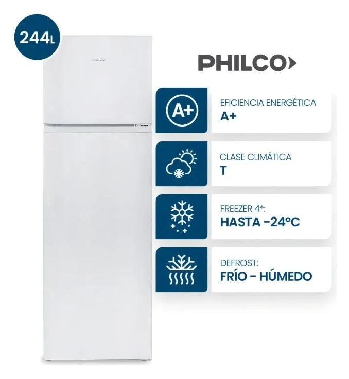 HELADERA CON FREEZER PHILCO 244LTS BLANCA 
