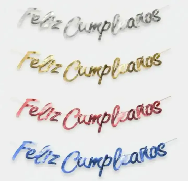 Guirnalda Feliz Cumpleaños letras cursiva metalizado