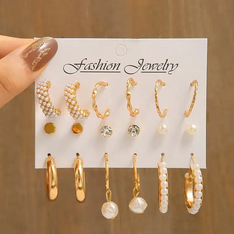 Set de Aretes aros con perlas