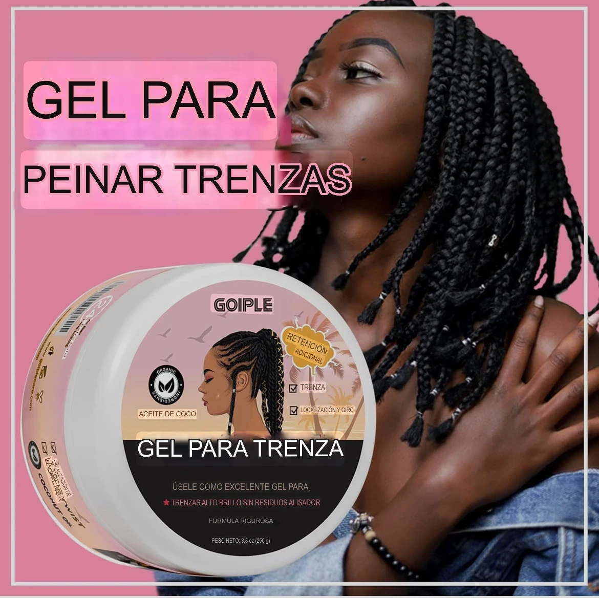 Gel trenzado bueno para torsión, rastros, trenzas, bordes sin escamas, gel trenzado de alto brillo y control de bordes, gel Loc de larga duración para cerraduras, cornrows suaviza