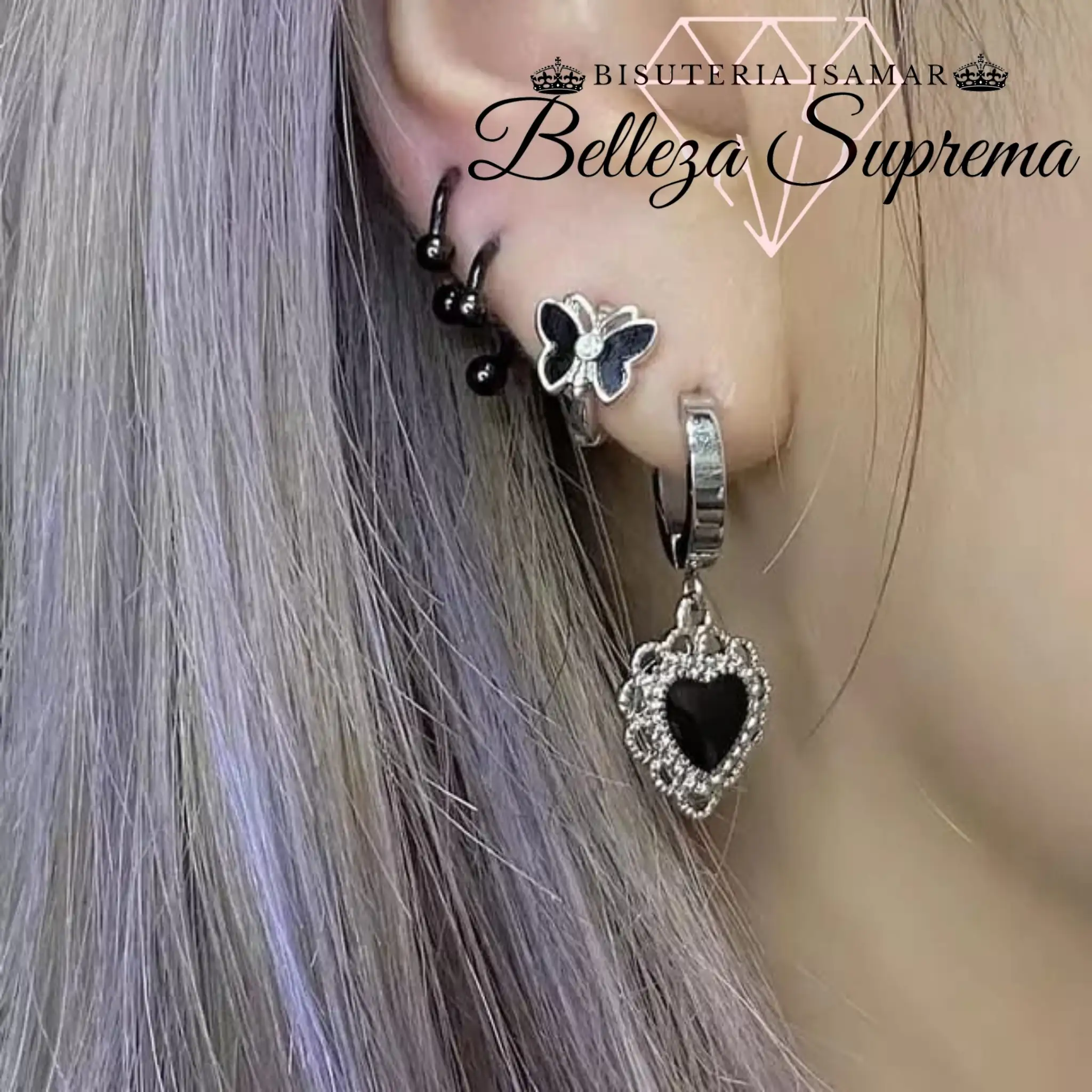 SET DE ARETES PIERCING OREJERA Y COLGANTE