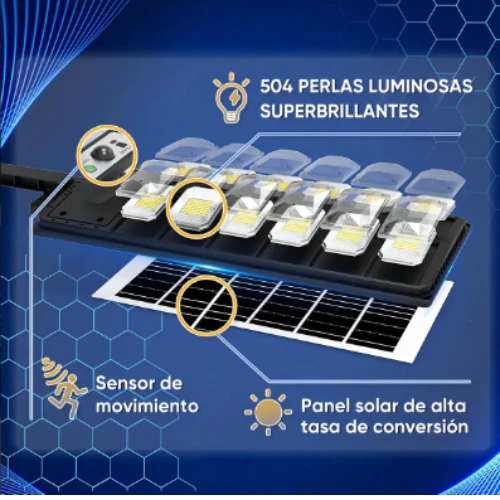 Lámpara Led Solares Focos 504led Para Exterior Suburbana Alumbrado Con Mando A Distancia Y Sensor De Movimiento 3