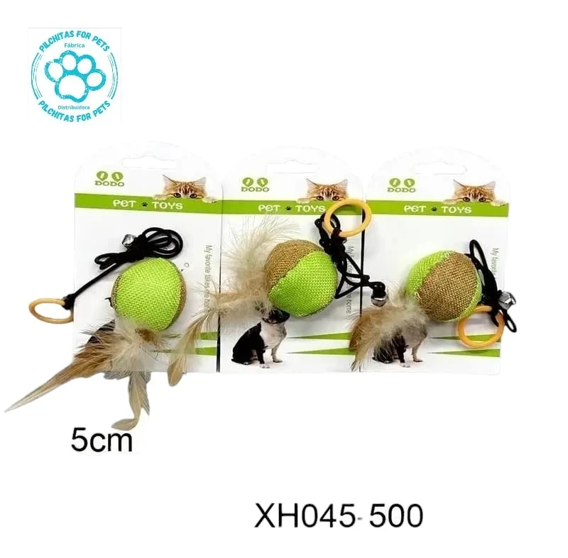 PELOTA PELUCHE CON PLUMA Y CASCABEL 