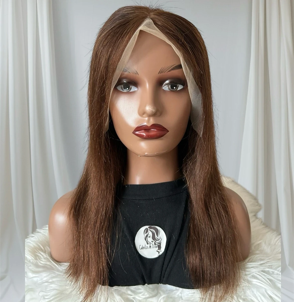 Peluca de cabello humano lisa 16 pulgadas, frontal 13x4  2