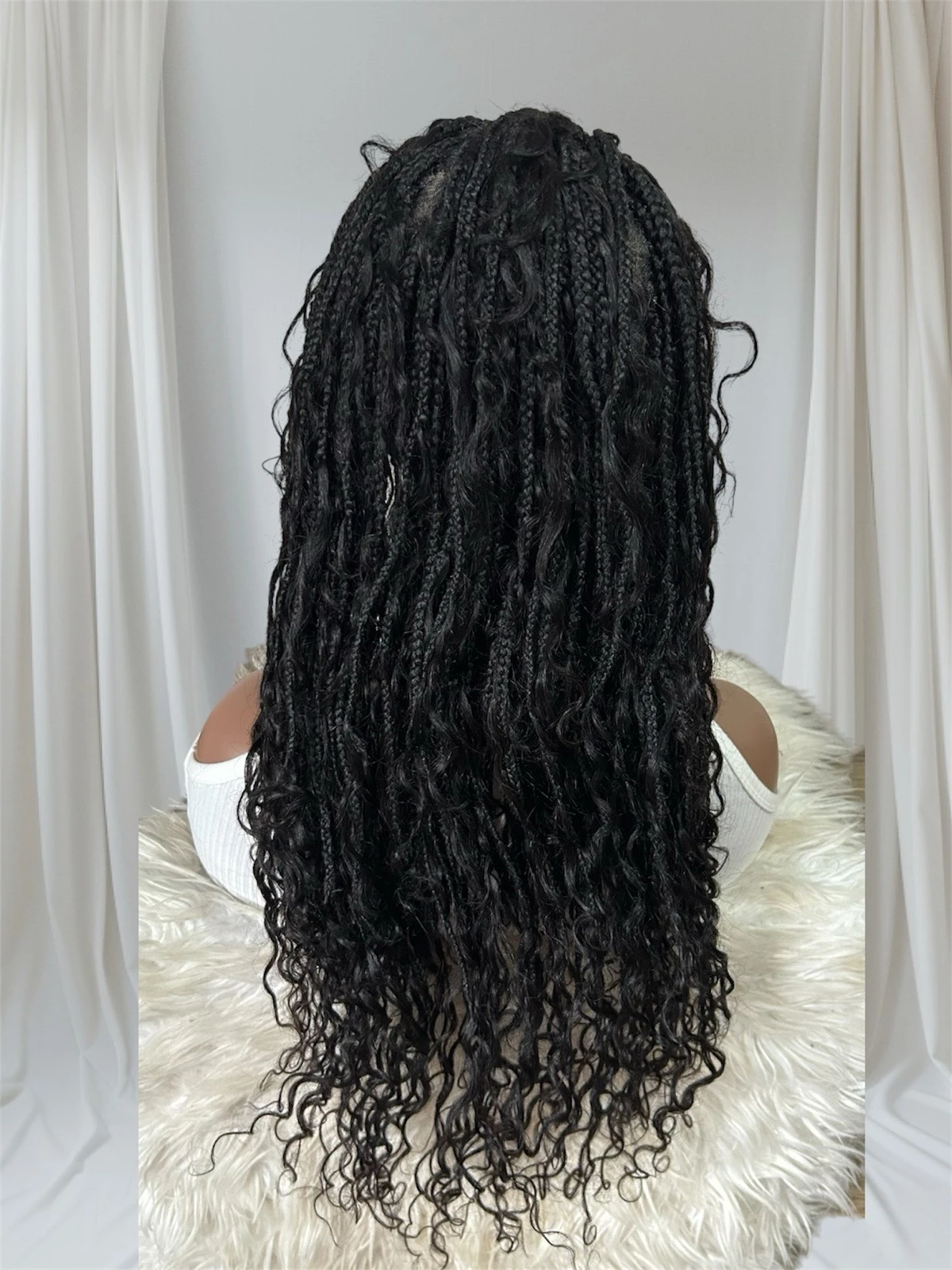 Peluca cabello humano  con trenzas sinteticas 24 pulgadas, frontla lace 360 3
