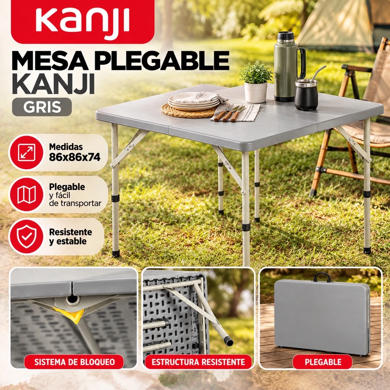 MESA PLEGABLE KANJI GRIS 