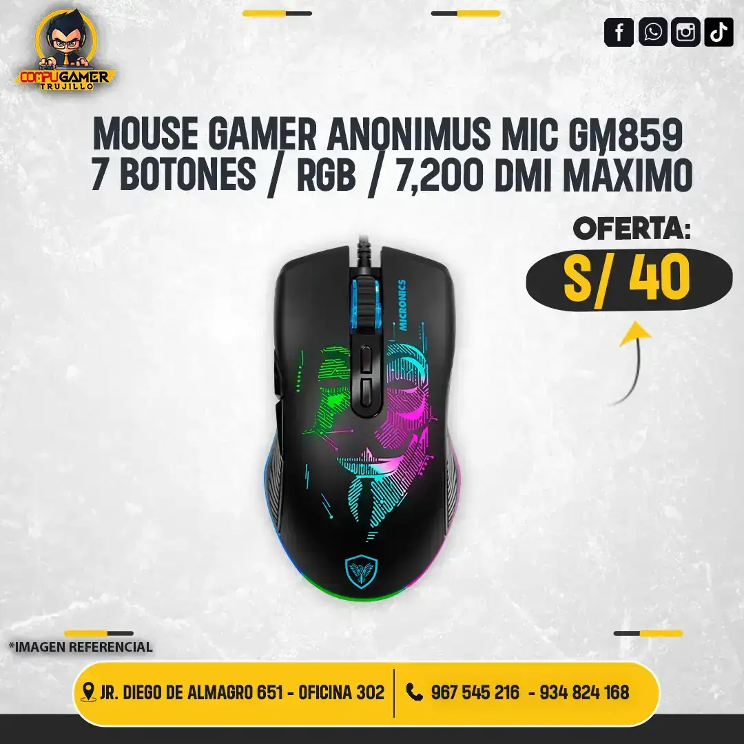 MOUSE GAMER MICRONICS ANONIMUS MIC GM859 RGB BLACK