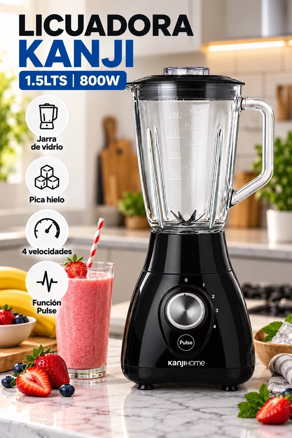 LICUADORA KANJIHOME NEGRA 1.5lts 