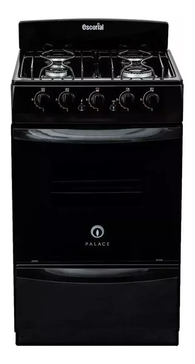 Cocina Escorial Palace BLACK gas licuado 4 hornallas negra 220V puerta con visor 50L