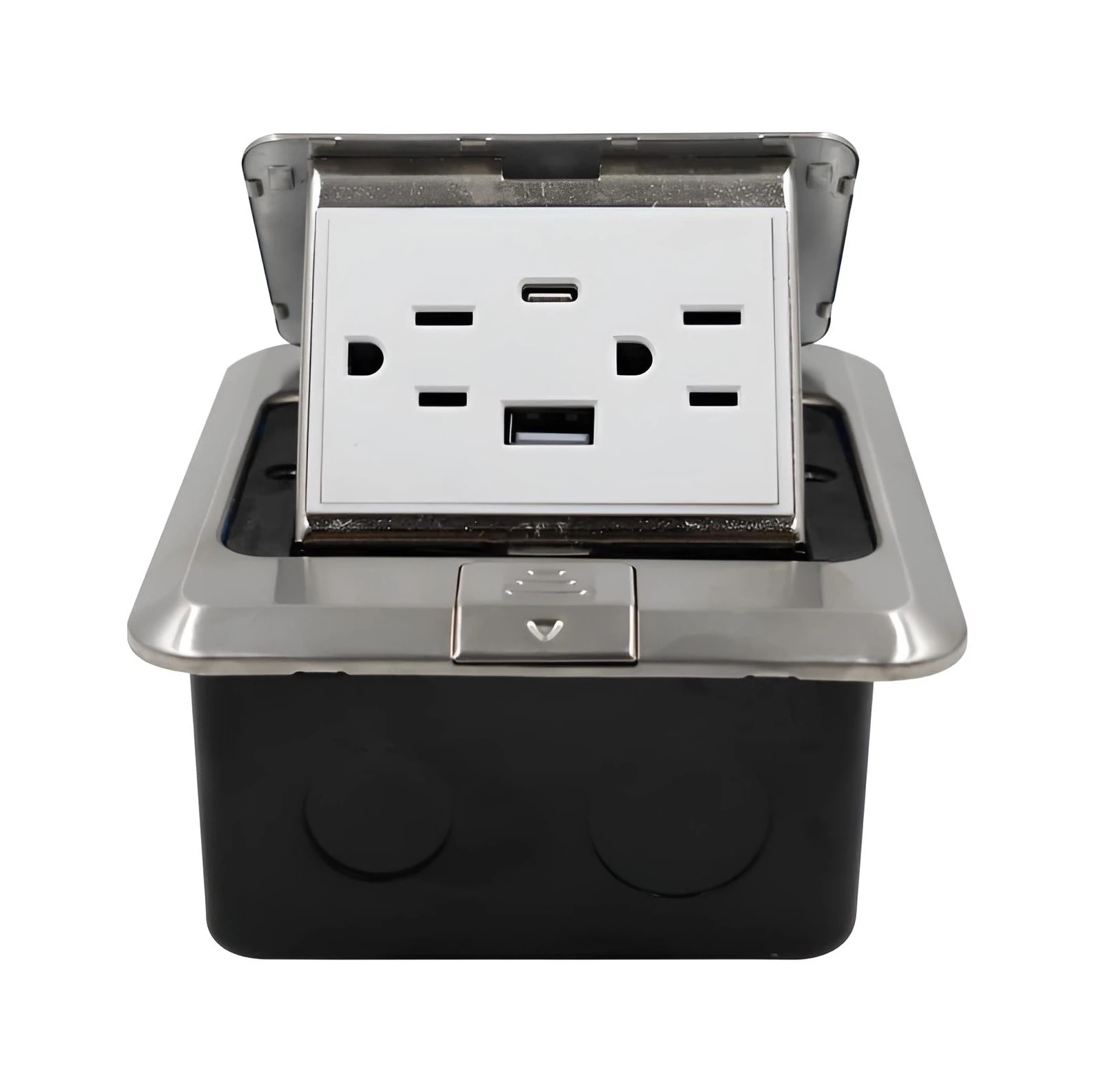 TOMACORRIENTE PISO DOBLE + 2 USB A+C PLATEADO