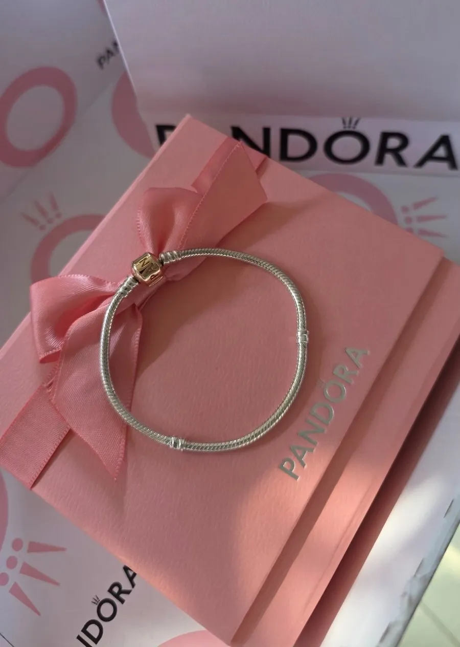 Pandora Rose Gold barrel clasp Two-tone moments bracelet  2