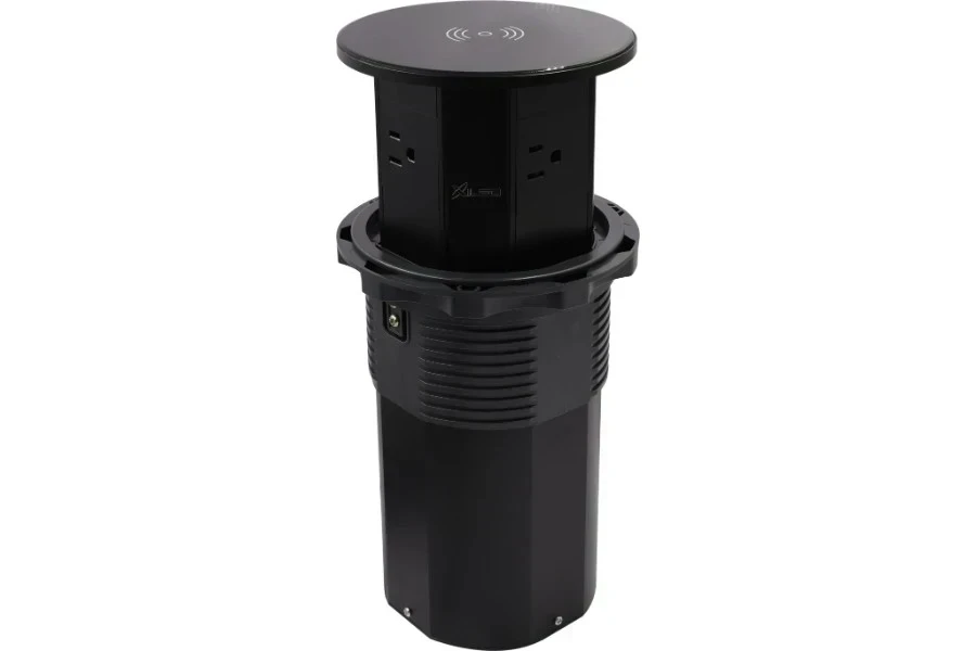 TOMACORRIENTE DE MESA EMPOTRABLE CON CARGA INALÁMBRICA 3 TOMACORRIENTES USB+C (CARGA RAPIDA) INPUT 110-265V AC OUT 18W IP65 CORTE 12CM M:22.5X15CM 4